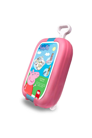 Peppa Pig Art Trolley for Kids – Creative Travel Case with 7 Stamps, Ink Pad, 18 Washable Felt Pens, Activity Book, 5 Colour Pencils & 30 Stickers – Rolling Trolley with Handle