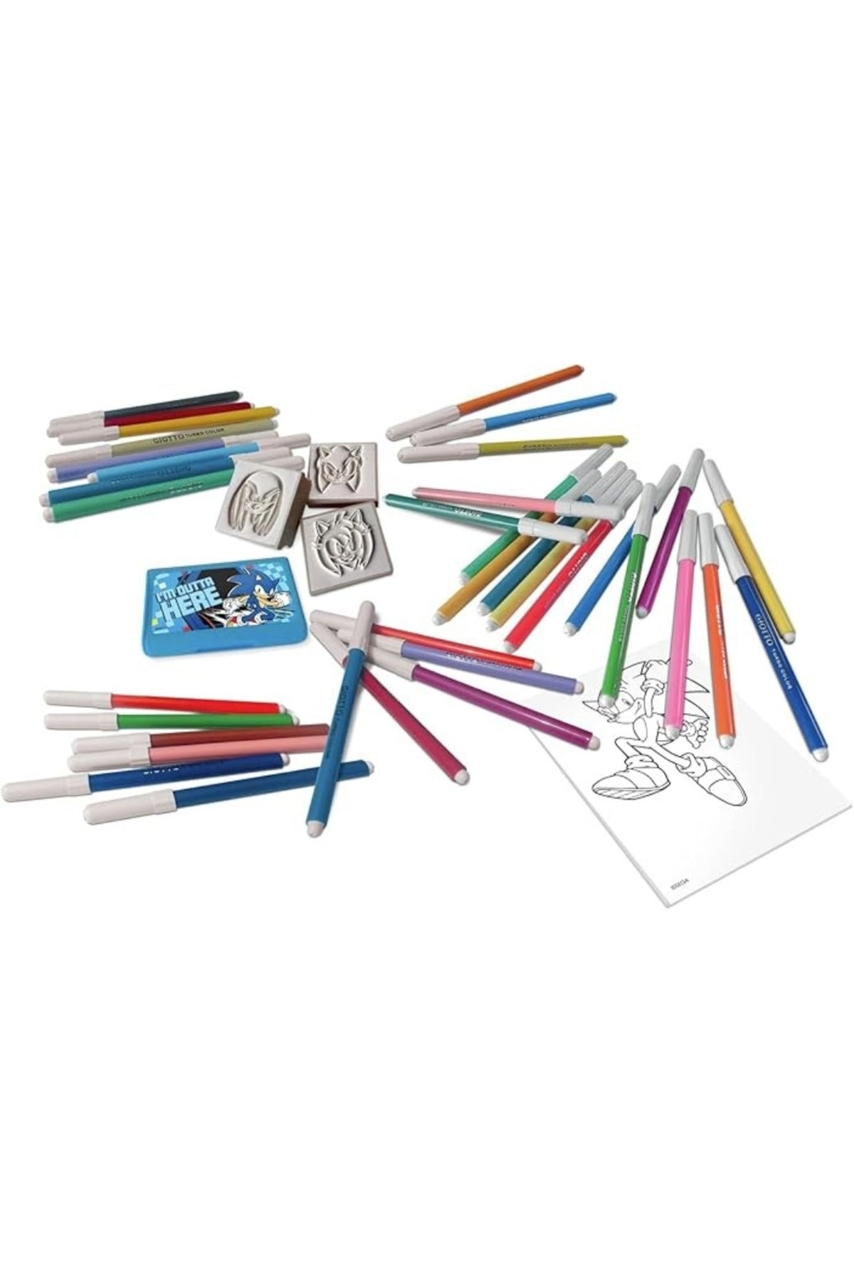 Sonic The Hedgehog 36-Piece Coloring Set – 36 Felt Tip Pens, 3 Stamps, 1 Ink Pad & 1 Coloring Book | Kids Art & Craft Kit | Creative Drawing & Activity Set for Children
