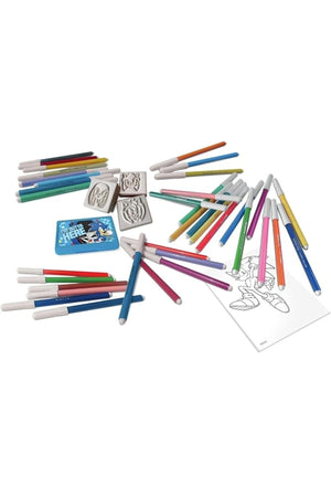 Sonic The Hedgehog 36-Piece Coloring Set – 36 Felt Tip Pens, 3 Stamps, 1 Ink Pad & 1 Coloring Book | Kids Art & Craft Kit | Creative Drawing & Activity Set for Children