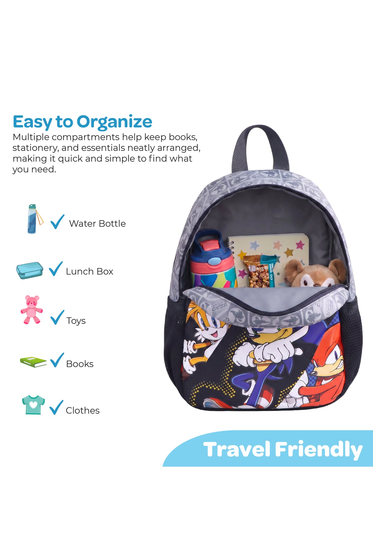 MOON Licensed SONIC  the Hedgehog 3 in 1 Kids Trolley Set   - (17-Inch) Premium Kids School Bag with Lunch Bag & Pencil Case-Black&Grey