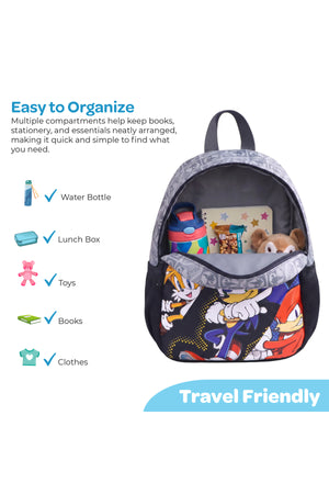 MOON Licensed SONIC  the Hedgehog 3 in 1 Kids Trolley Set   - (17-Inch) Premium Kids School Bag with Lunch Bag & Pencil Case-Black&Grey