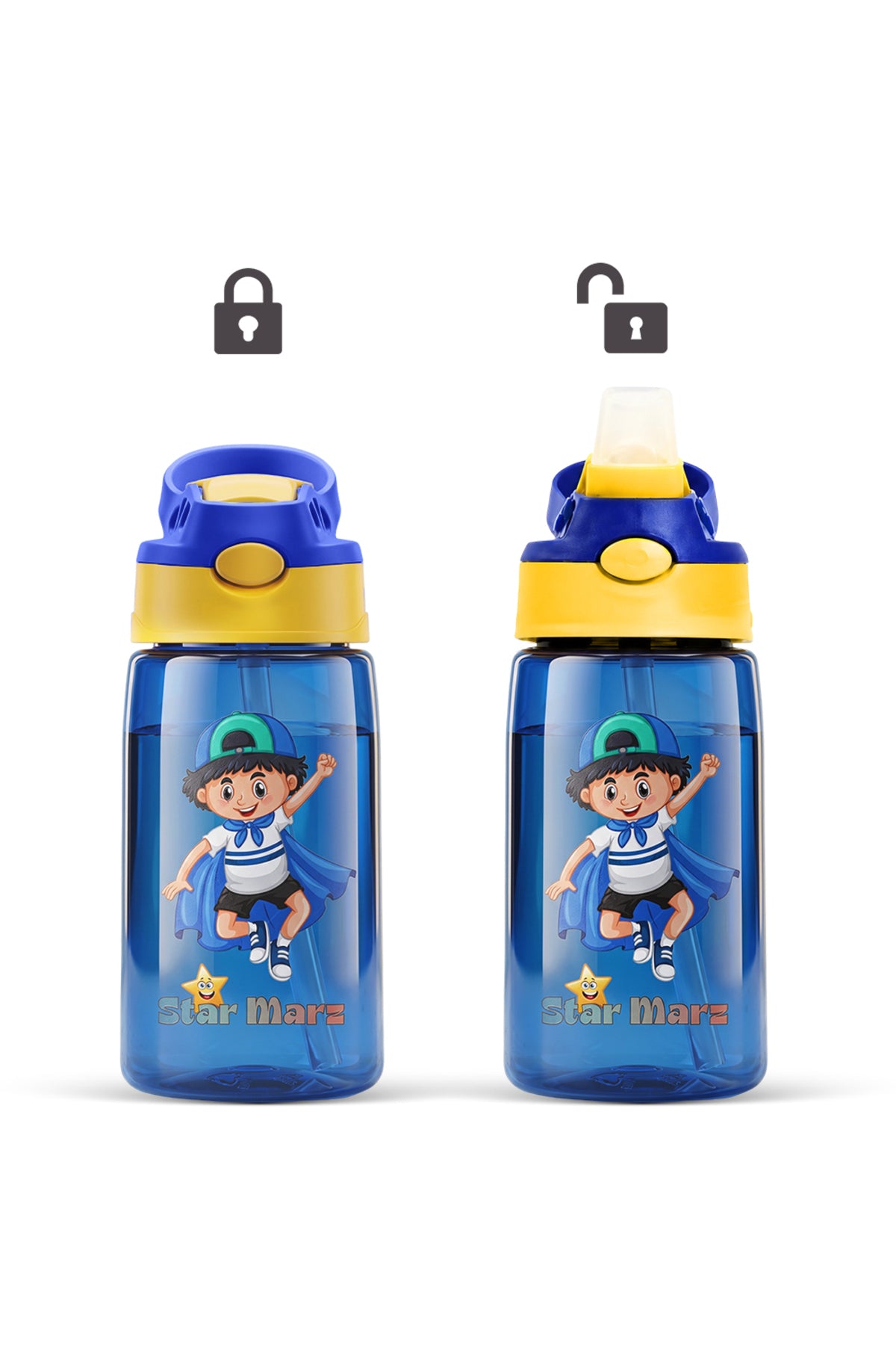 StarMarz Kids Sipper Water Bottle – Anti-Leak Cartoon Design For Girls – 480 Ml – Blue