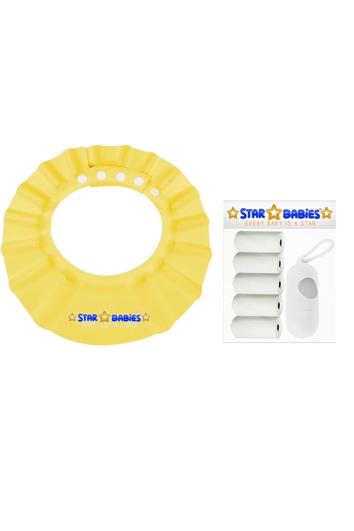 Star Babies Adjustable Shower Cap With Scented Bag & Dispenser Combo Pack Yellow & White - 7 Pieces
