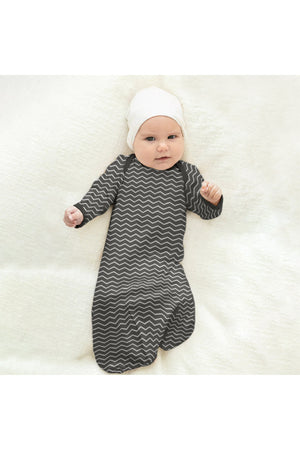 MOON Sleep Gowns- Pack of 2, full sleeves with foldover Cuffs with elastic bottom hem -Grey and Stripes Print"
