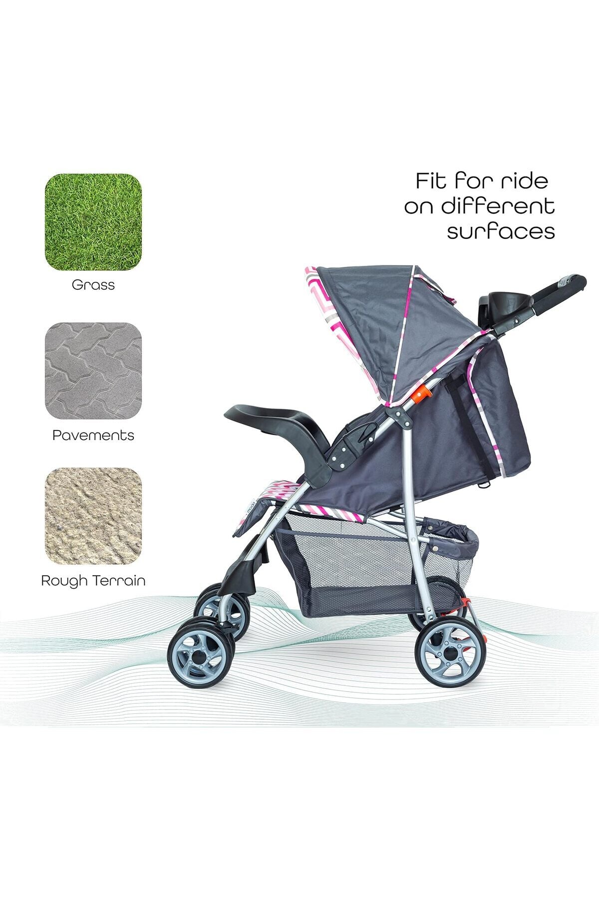 MOON Trek - One Fold Stroller - Pink Stripes