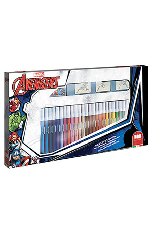 Marvel Avengers 36-Piece Felt Tip Pen & Stamp Art Set with Coloring Book – Kids Creative Stationery Kit