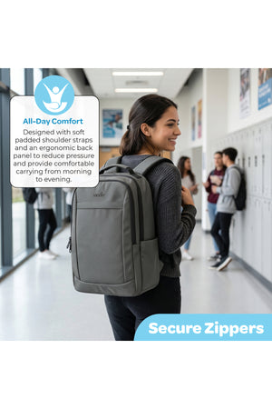 MOON School Backpack, Lightweight Backpack with Laptop Compartment-  Grey