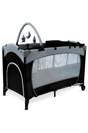 Kikibebe Expandable Convertible Bedside Crib With Playpen & Rocking Glider - Black
