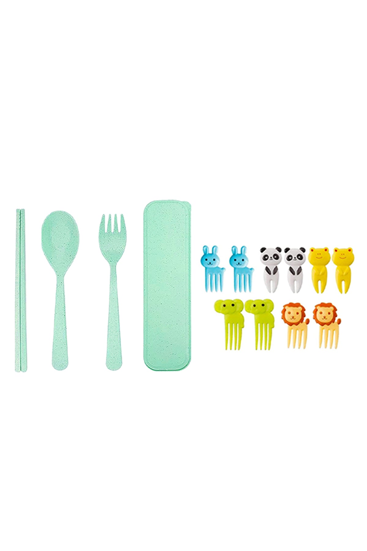 Star Babies combo -   Fruit picks (10 pcs) with organic cuttlery set Green