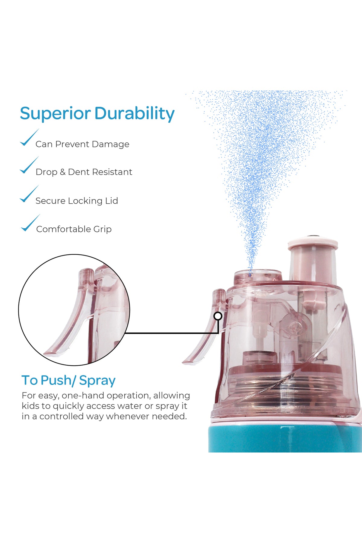 MOON Kids Water Bottle with Spray Mist | Cooling Spray | BPA-Free  Stainless Steel | Leak-Proof for School, Camping, Hiking, Outdoor Play | Boys Water Bottle |500ml