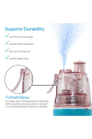 MOON Kids Water Bottle with Spray Mist | Cooling Spray | BPA-Free  Stainless Steel | Leak-Proof for School, Camping, Hiking, Outdoor Play | Boys Water Bottle |500ml