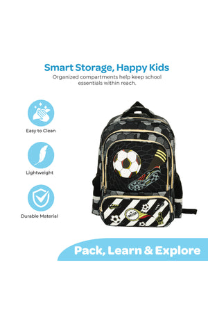 MOON  3 in 1 Kids Backpack  Set   - (18-Inch) Premium Kids School Bag with Lunch Bag & Pencil Case-Football