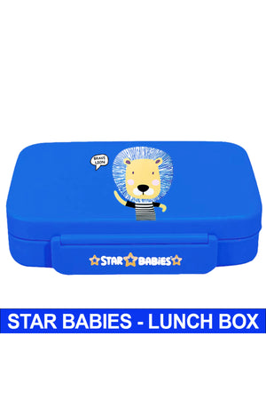 Star Babies Brave Lion Theme Bento Lunch Box with 4 Compartments, BPA Free, Leak-Proof, Toddler-Friendly, 3 Years+ size 22*16.5*4.85cm, Microwave Safe, Easy to clean, Keep Fresh - Blue