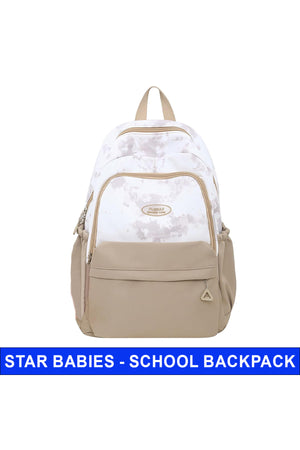 Star Babies School Bag 16-inch solid printed Backpack  - Beige