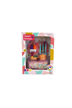 Galaxy Mini Dining Table Kitchen Playset with Window Box, Wheat Pink Pretend Play Cooking Set with Utensils and Food Accessories, Kids Role Play Kitchen Toy for Girls and Boys