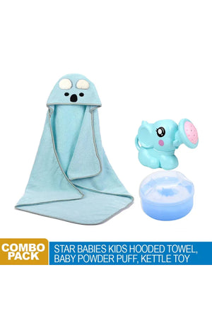 Star Babies - Hooded Towel, Powder Puff & Kettle Toy - Blue