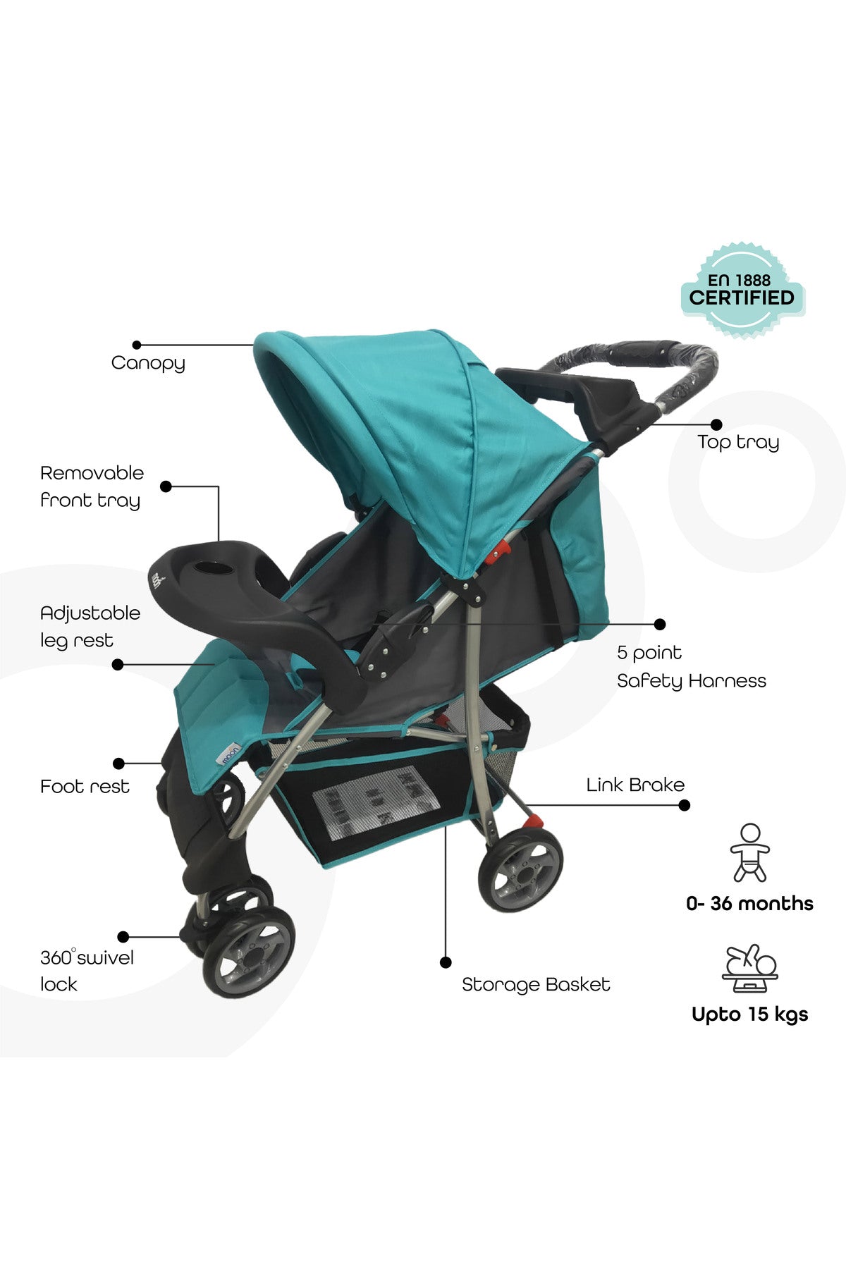 MOON Bezik - One Fold Stroller,Cyan Blue
