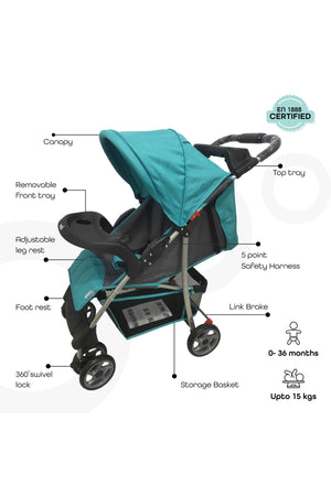 MOON Bezik - One Fold Stroller,Cyan Blue