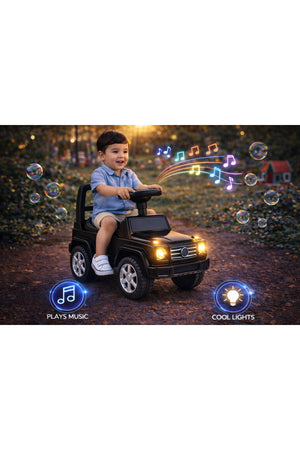 StarMarz Black Luxury Ride-On Jeep – Foot-to-Floor Baby Push Car with Steering Wheel, Backrest & Smooth Wheels – Indoor/Outdoor Toddler Ride-On Toy (1–4 Years) – Black Edition