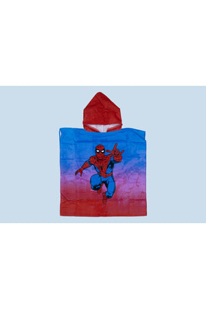 Spiderman Kids Poncho Towel – 100% Cotton Hooded Bath Wrap For Boys – Blue & Red