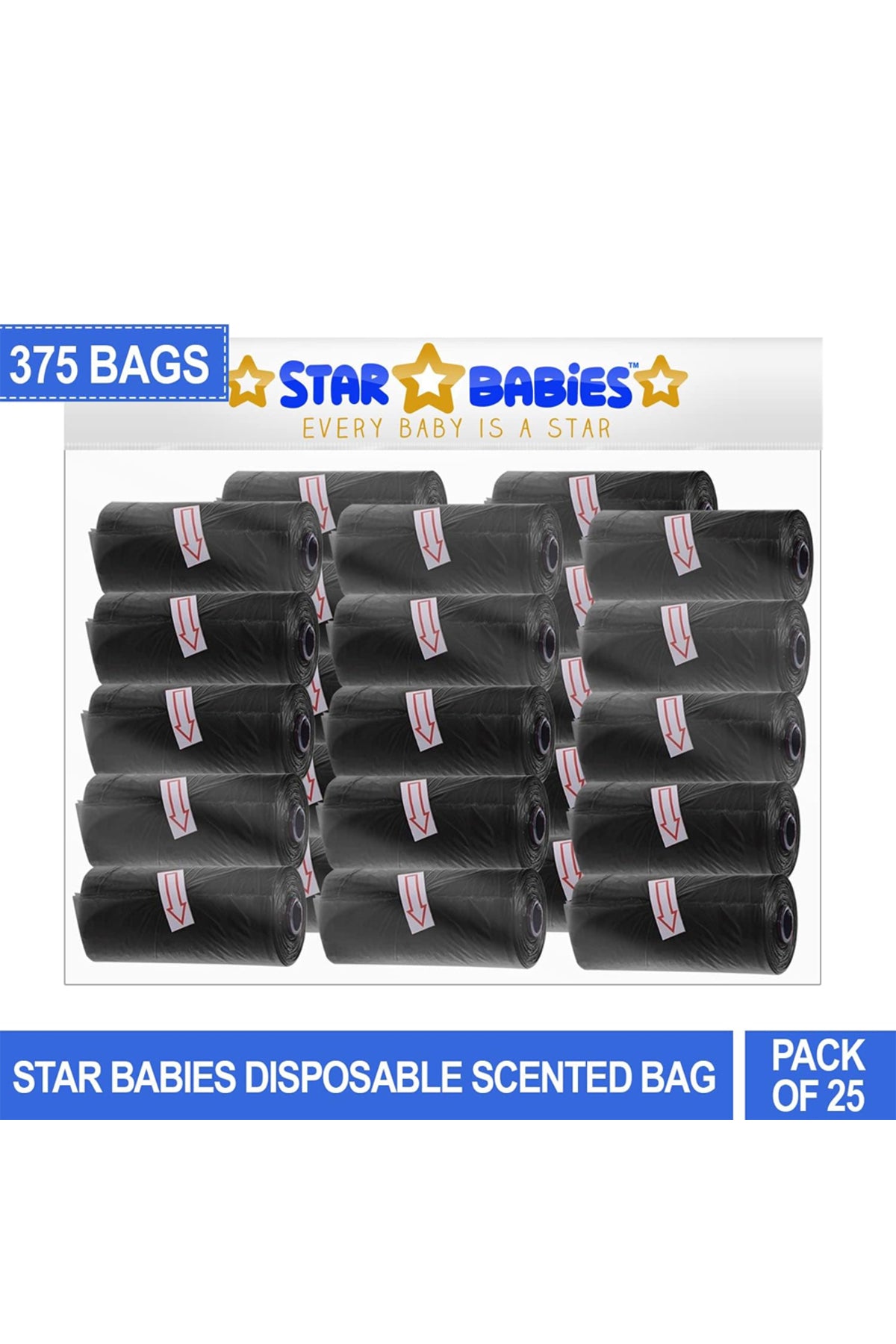 Star Babies - Scented Nappy Bag Pack of 30/450 Bags - Black