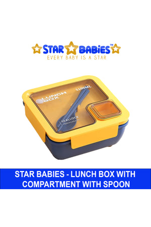 Star Babies - Lunch Box With 2 Compartments, Spoon And Fork - Yellow/Blue - 1100ml