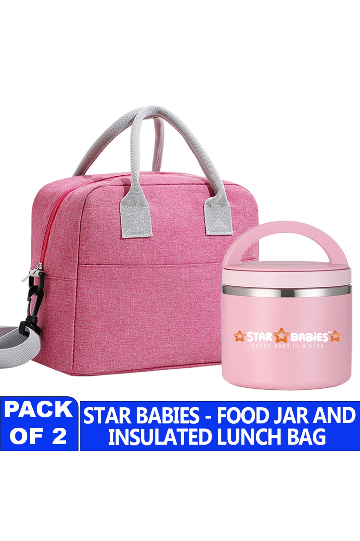 Star Babies Insulated Lunch Bag with Stainless Steel Food Jar- Pink