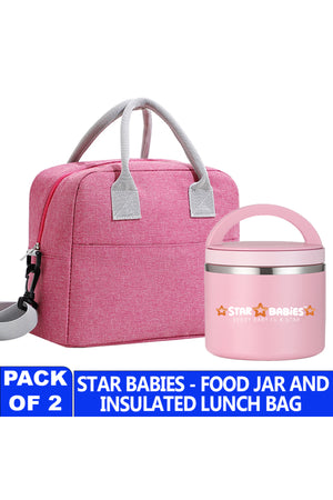 Star Babies Insulated Lunch Bag with Stainless Steel Food Jar- Pink