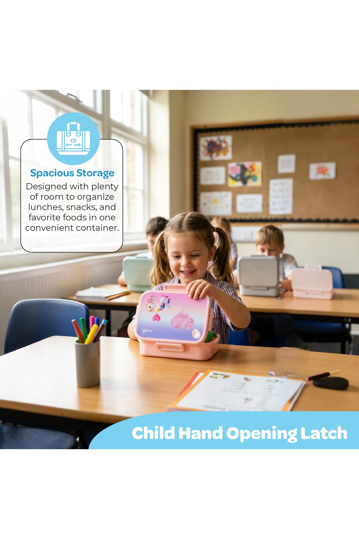 MOON Kids Lunch Box | PP + Stainless Steel Insulated Tiffin Box | Leak-Proof, BPA-Free, Durable School Lunch Box for Boys & Girls | Easy Open Clips | Food Safe Eco-Friendly Kids Meal Box