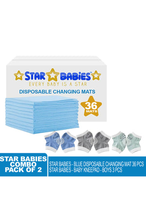 Star Babies Disposable Changing With Baby Boy's Knee Pads Blue - 39 Pieces