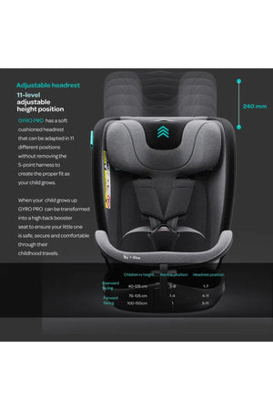 MOON Gyro Pro i-Size 360° Rotating Car Seat w/ ISOFIX for 40-150cm (Group 0+-1-2-3) 0m to 12Yr- ECE R129/E4 – Grey