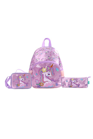 MOON UNICORN  3 in 1 KidsBackpack Set  - (13-Inch) Premium Kids School Bag with Lunch Bag & Pencil Case-Purple