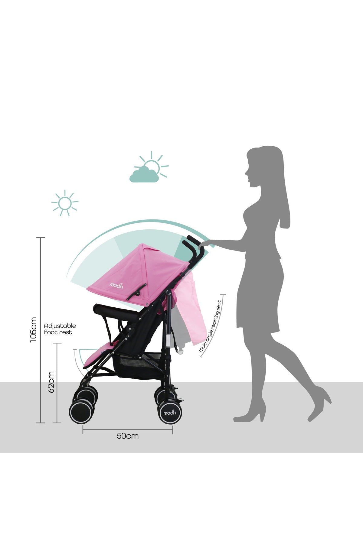 MOON Neo Plus Light Weight Travel Stroller,Pink