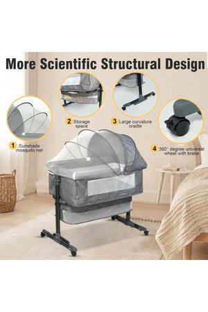 Star Babies - Adjustable Bedside Baby Sleeping Crib - Grey