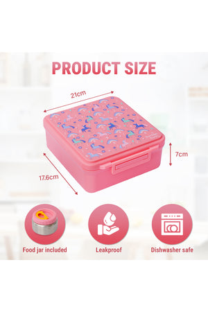 Bamboo Bark childrens kids large school lunch box, bento, snack box with compartments for kids, food jar included