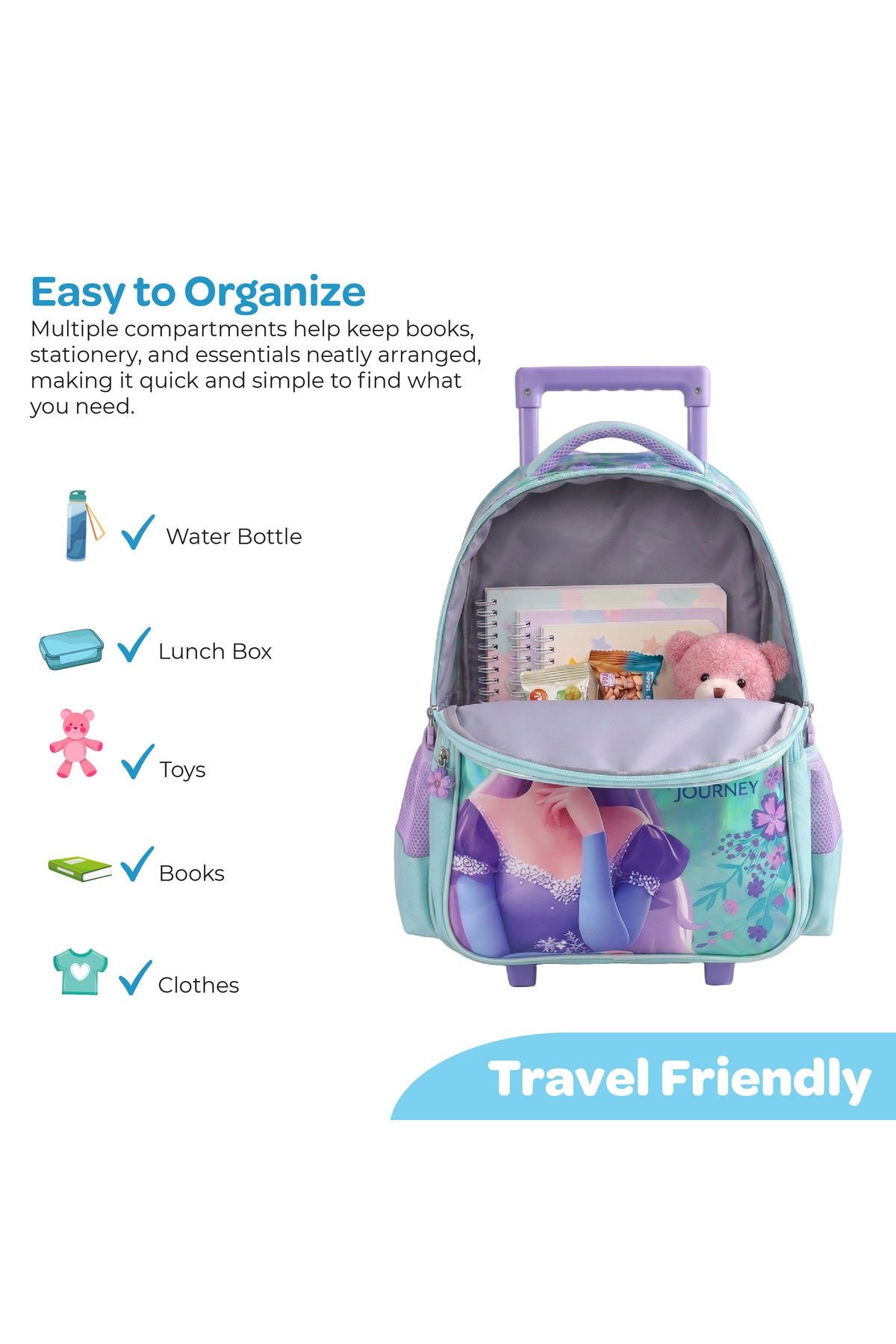MOON  Elsa 3 in 1 Trolley Set  - (16-Inch) Premium Kids School Bag with Lunch Bag & Pencil Case