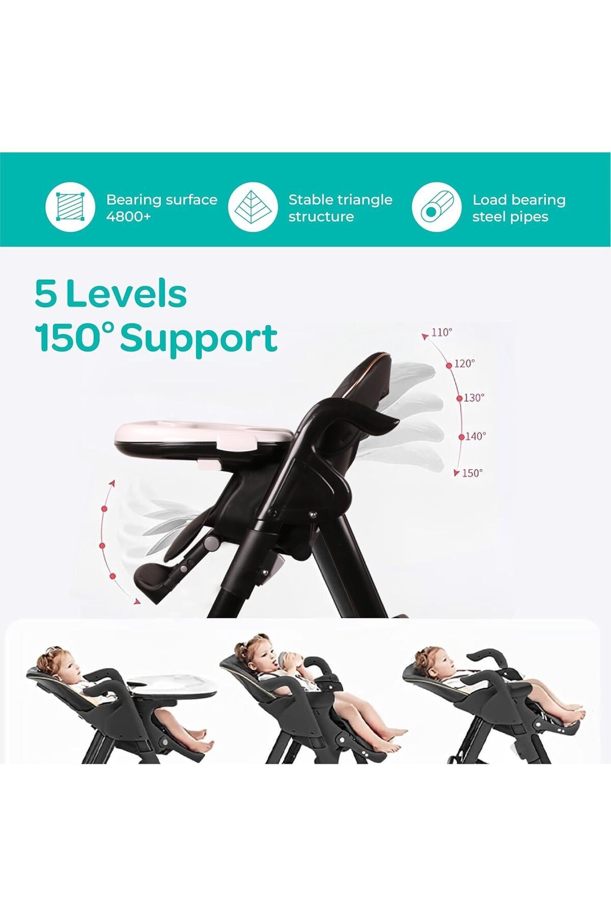 MOON Trestle Foldable Baby Feeding/Dinning Highchair-Black