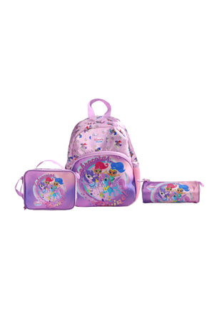 MOON Licensed Shimmer and Shine 3 in 1 KidsBackpack Set  - (13-Inch) Premium Kids School Bag with Lunch Bag & Pencil Case-Purple