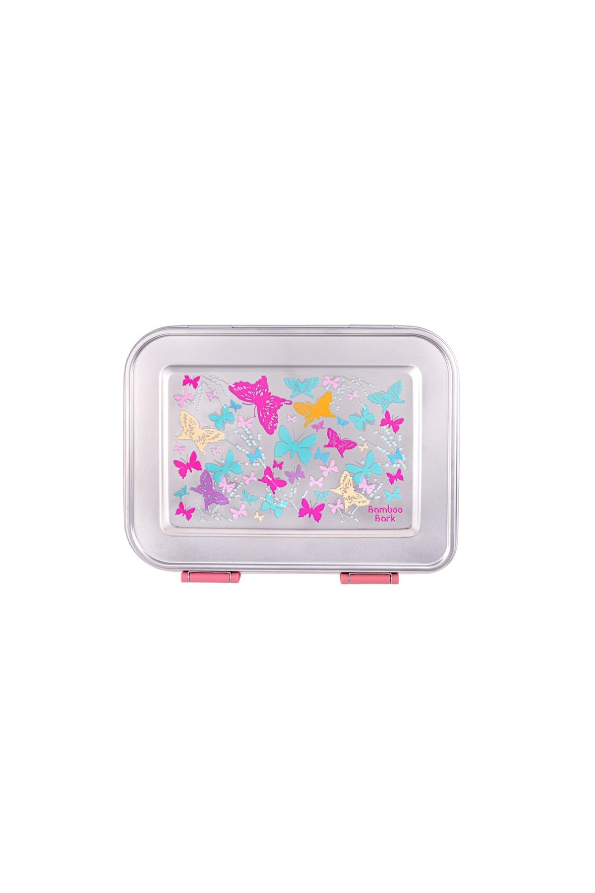 Bamboo Bark Stainless Steel Bento Lunch Box with Lid, 1030ml Leakproof Metal Stackable Snack Box, and 3 Multi-Compartment Divided Meal Prep Food Storage Containers for School, Travel and Work – (Butterfly Print)