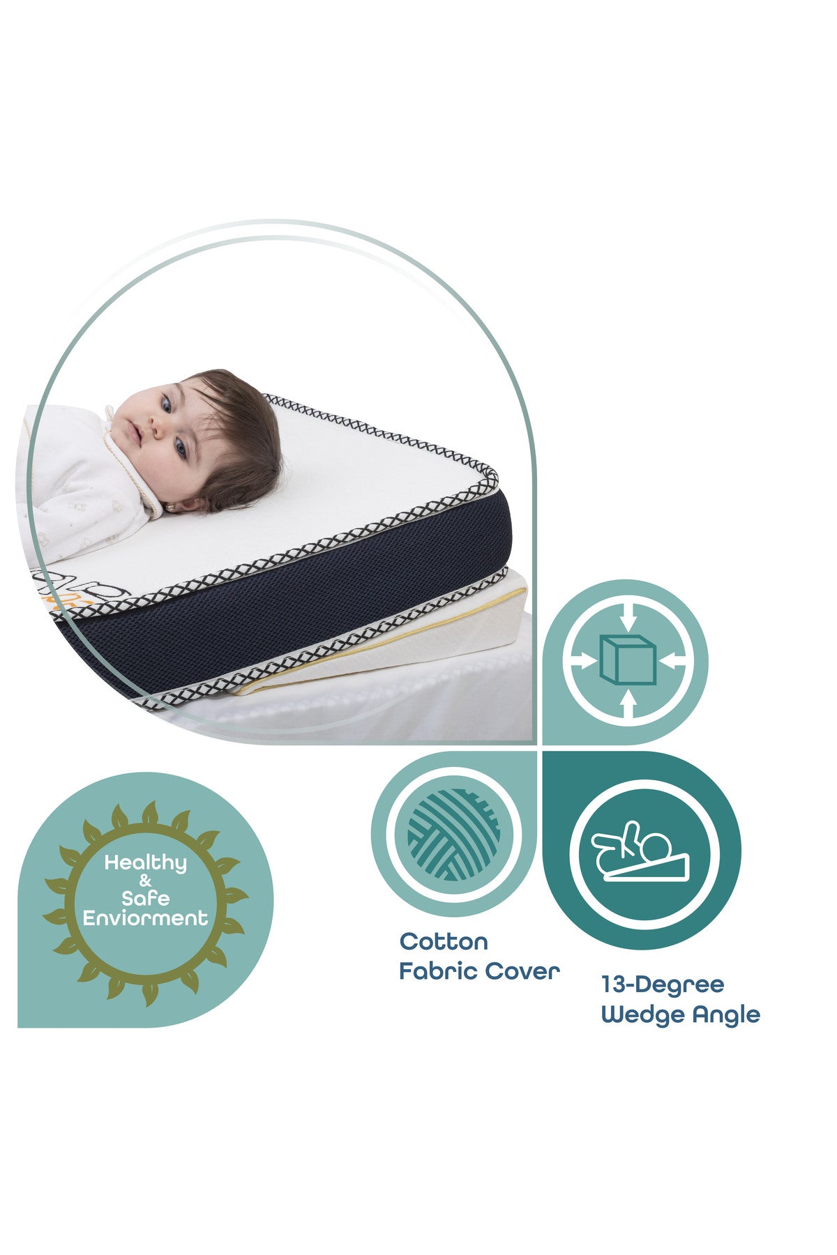 MOON  Organic Universal Crib Wedge -White, organic Wedge fabric