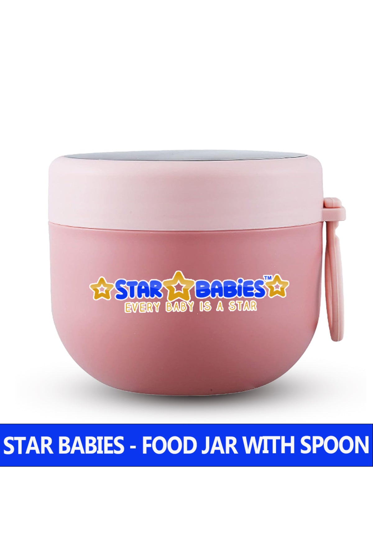 Star Babies Stainless Steel Food Jar 600ml Portable Microwave Safe Breakfast Cup with Spoon & Leak Proof Lid - Pink