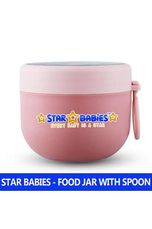 Star Babies Stainless Steel Food Jar 600ml Portable Microwave Safe Breakfast Cup with Spoon & Leak Proof Lid - Pink