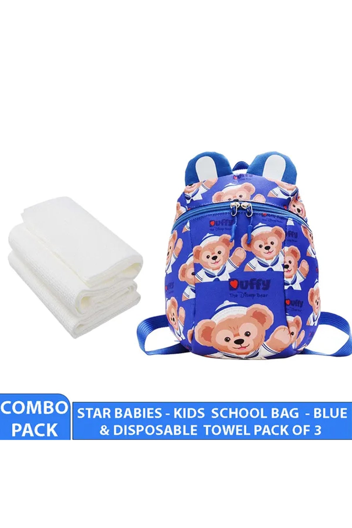 Star Babies - Kids School Bag - 10.24-Inch with Disposable Towel - 3pcs - Blue Print