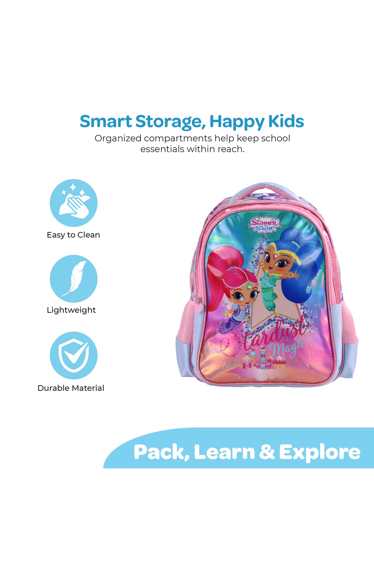 MOON Licensed  SHIMMER & SHINE  3 in 1 Kids Backpack Set  - (16-Inch) Premium Kids School Bag with Lunch Bag & Pencil Case-Pink&Blue