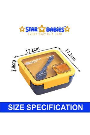 Star Babies - Lunch Box With 2 Compartments, Spoon And Fork - Yellow/Blue - 1100ml