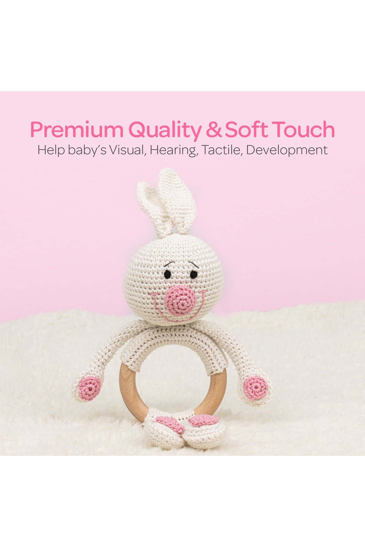 MOON Handcrafted Crochet  Toy with Cuddle Ring -Bunny