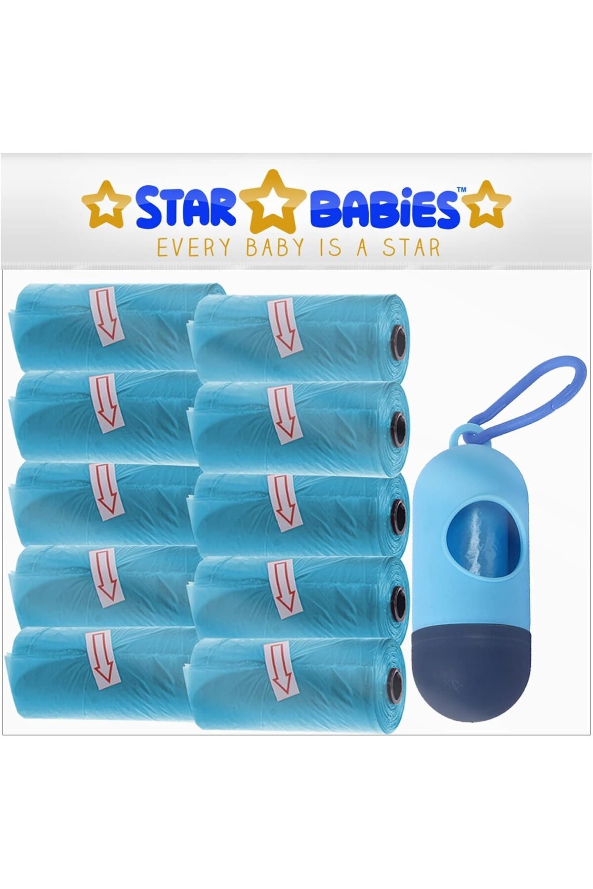 Star Babies Disposable Scented Bags Pack of 10 & Dispenser - Blue
