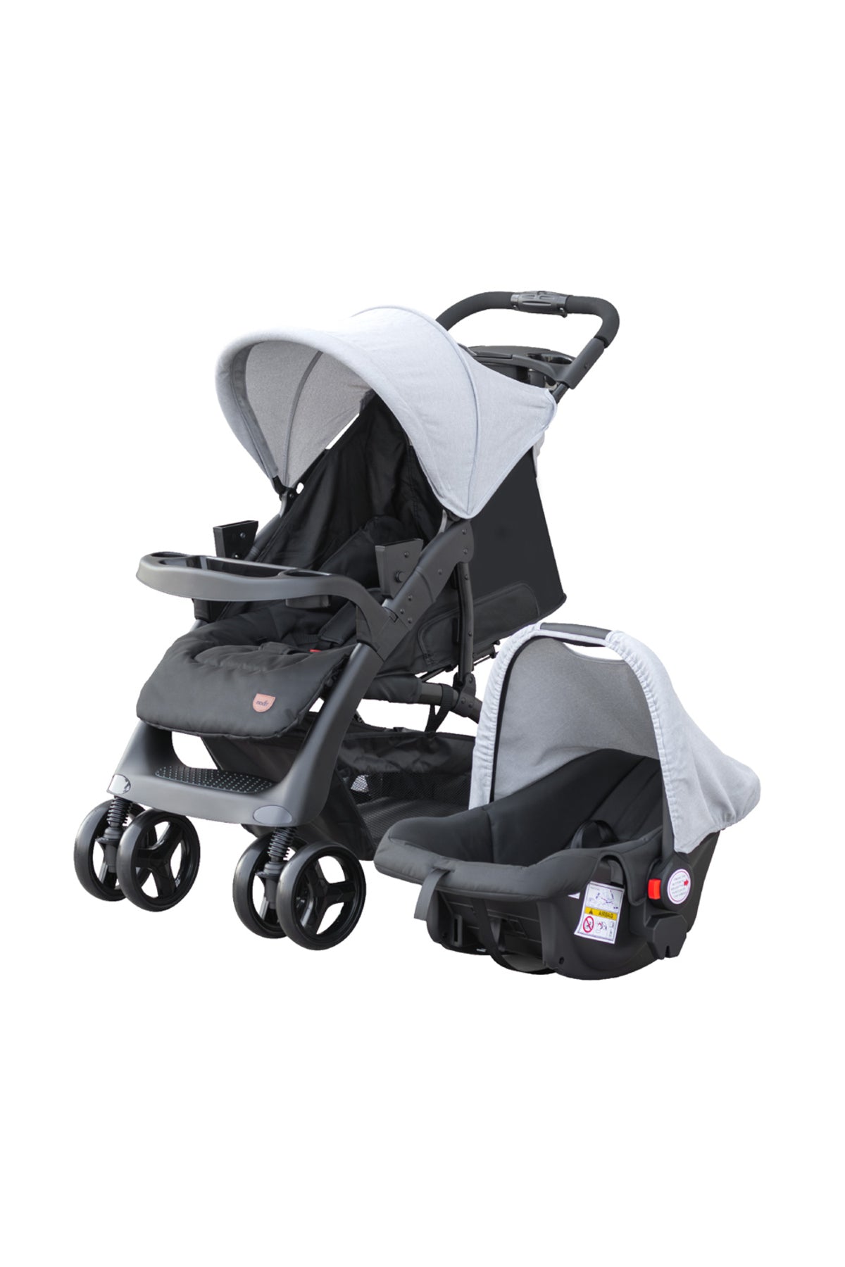 MOON Aria Baby Stroller 2-in-1 Travel System + Detachable Carrier Car Seat -Light Grey