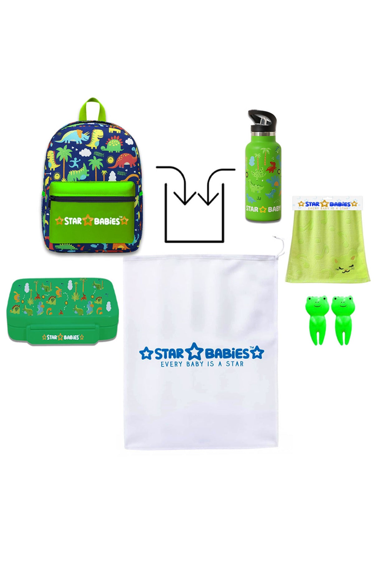 Star Babies - Kids' Back To School Set With Face Towel & 2 Fruit Pickers - Jungle - 6 Pcs