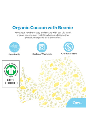 MOON Organic Cocoon and Beanie set (0 Months +)- Lemon  Print
